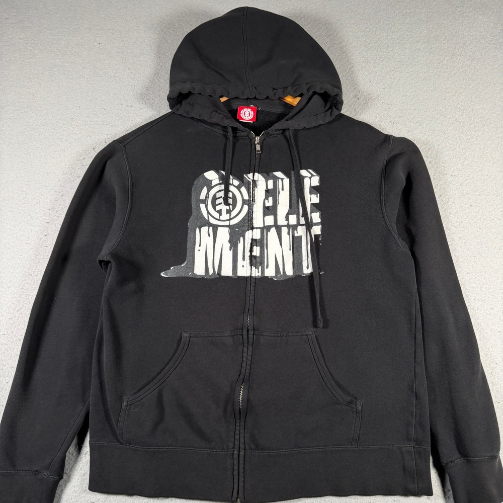 Vintage Element Mens Black Full Zip Melting Hoodie Sweatshirt Skateboarding Y2K